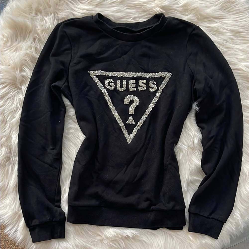 Guess Black Sweater with Glittering Silver Emblem